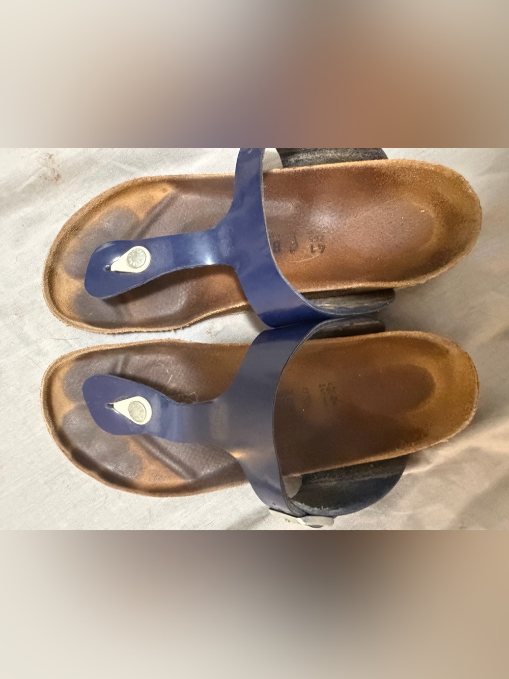 Well worn Birkenstock Navy Patent Buckle Sandals - Picture 4 of 8